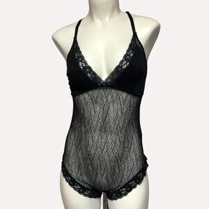 Rose & Vine Black Mesh Racerback Lingerie Bodysuit Size Medium